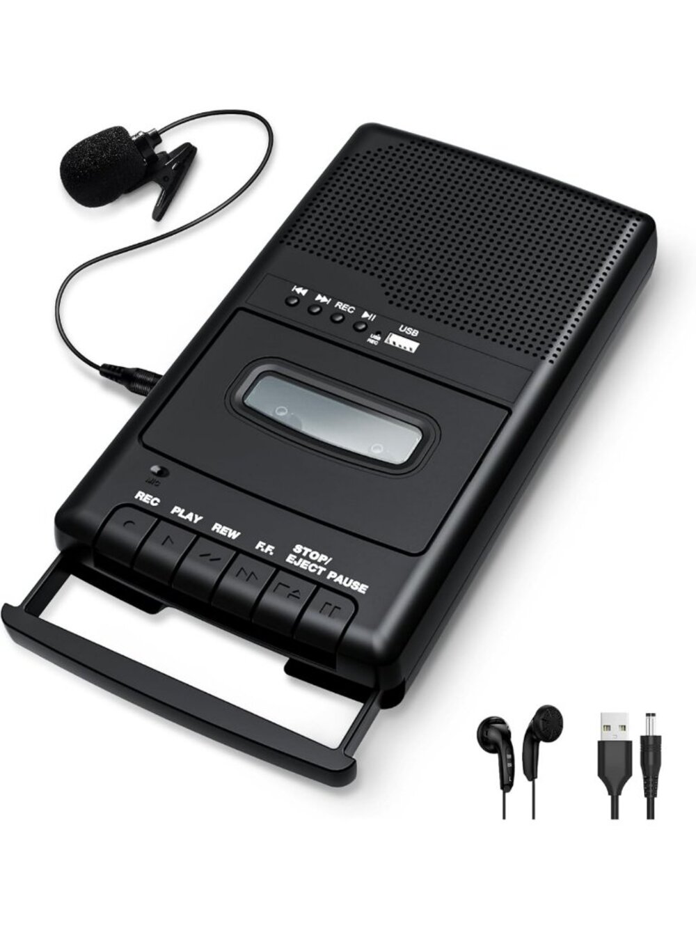 Portable Tape Player & Recorder, USB Converter for Tapes, Mic Input, 3.5mm Jack